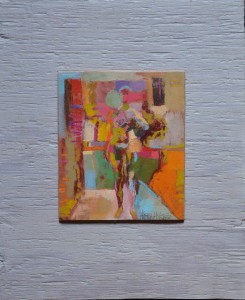 HK_0003 7 1_8 X 6 1_8 circa 1974-1985 Oil - Alkyd Many Colored Standing Nude Soft Green Circle Near Head